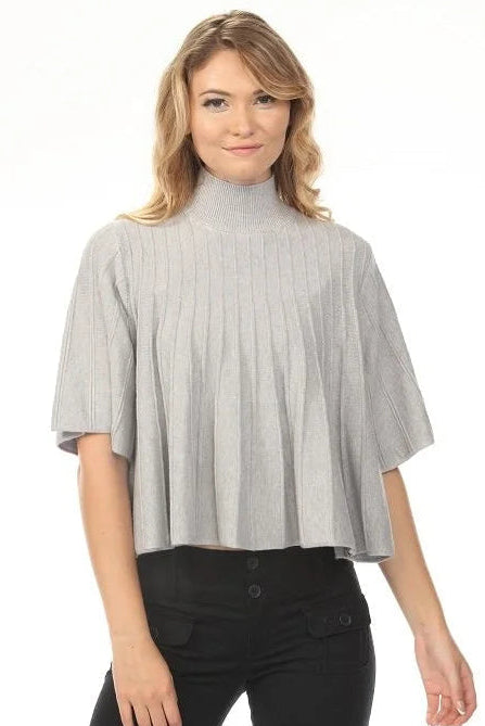 Liora Pleated Mock Neck Knit Top in Heather Grey at ooh la l! in Grapevine TX 76051