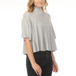 Liora Pleated Mock Neck Knit Top in Heather Grey at ooh la l! in Grapevine TX 76051