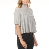 Liora Pleated Mock Neck Knit Top in Heather Grey at ooh la l! in Grapevine TX 76051