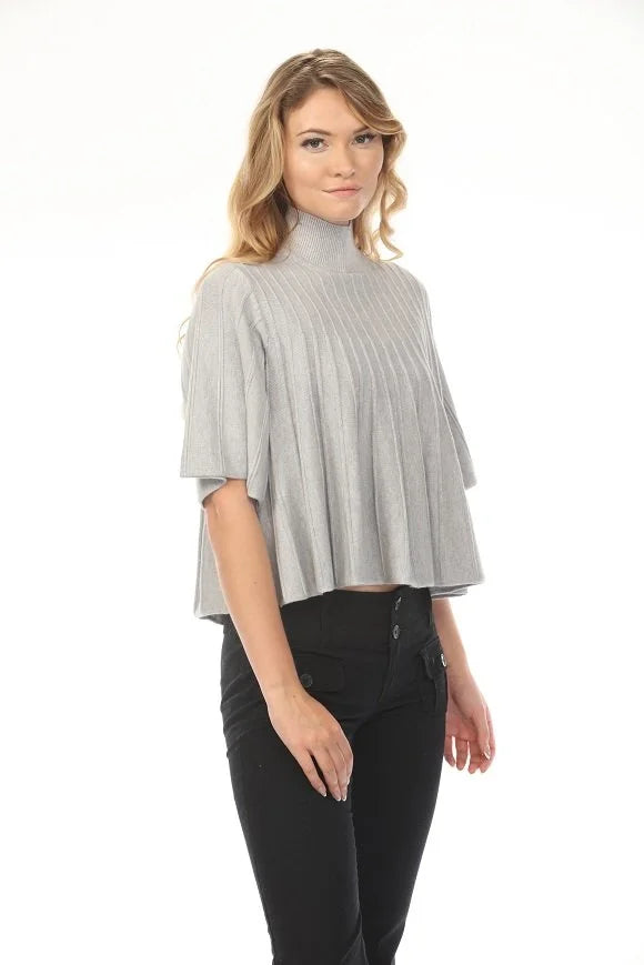 Liora Pleated Mock Neck Knit Top in Heather Grey at ooh la l! in Grapevine TX 76051