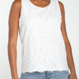 Liverpool Sleeveless Lace to Knit Top in whipped cream at ooh la la! in Grapevine TX 76051