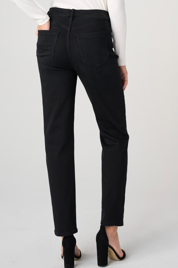 Liverpool Rowan Comfort Waist Slim Jeans in Crow Stone black, back view on model
