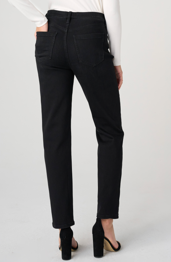 Liverpool Rowan Comfort Waist Slim Jeans in Crow Stone black, back view on model