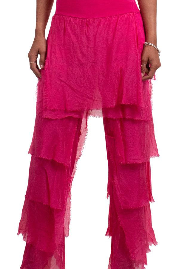 Made in Italy Silk Ruffle Pants in Fuchsia at ooh la la! in Grapevine TX 76051