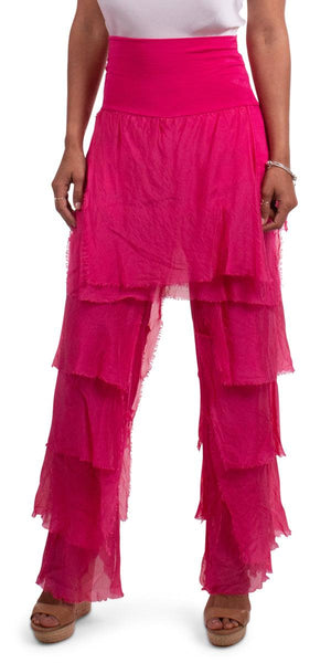 Made in Italy Silk Ruffle Pants in Fuchsia at ooh la la! in Grapevine TX 76051