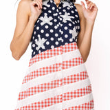 Queen of Sparkles, USA Sequin Dress, Patriotic Button Up Dress, 4th of July Outfit, Memorial Day Fashion, Red White and Blue Dress, Star and Stripes Sequin Dress, Boutique Patriotic Apparel. at ooh la la! in Grapevine TX 76051