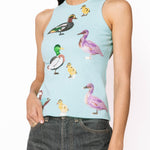 Queen of Sparkles, sequin duck tank, aqua tank top, mallard sequin shirt, boutique fashion, designer tank top, whimsical women's clothing, sequin animal top. at ooh la la! in Grapevine TX 76051