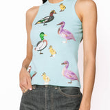 Queen of Sparkles, sequin duck tank, aqua tank top, mallard sequin shirt, boutique fashion, designer tank top, whimsical women's clothing, sequin animal top. at ooh la la! in Grapevine TX 76051