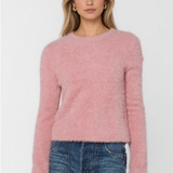 Velvet Heart Harmony Fluffy Sweater in Winter Mauve worn with blue jeans