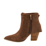 Corky's Wine O'Clock chestnut brown suede ankle boot with gold buckle wrap detail at ooh la la! in Grapevine TX 76051