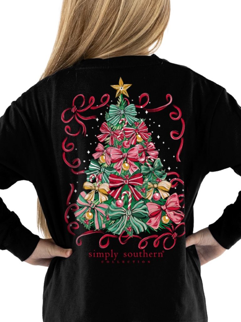 Simply Southern Christmas Tree Long Sleeve Tee In black at ooh la la! in Grapevine TX 76051