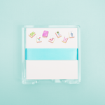 Taylor Paladino desk set with mahjong tile illustrated notepad in clear acrylic holder with teal ribbon at ooh la la! in Grapevine TX 76051