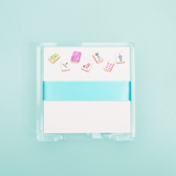 Taylor Paladino desk set with mahjong tile illustrated notepad in clear acrylic holder with teal ribbon at ooh la la! in Grapevine TX 76051
