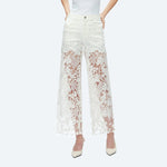 High Rise Wide Leg Lace Denim Jeans With Rhinestones - White at ooh la la! in Grapevine TX 76051