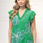Floral embroidered top, green ruffle blouse, V-neck summer top, women's boho clothing, embroidered floral shirt, ruffle sleeve top, woven summer blouse.
ooh la la! in Grapevine TX 76051