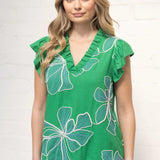 Floral embroidered top, green ruffle blouse, V-neck summer top, women's boho clothing, embroidered floral shirt, ruffle sleeve top, woven summer blouse.
ooh la la! in Grapevine TX 76051