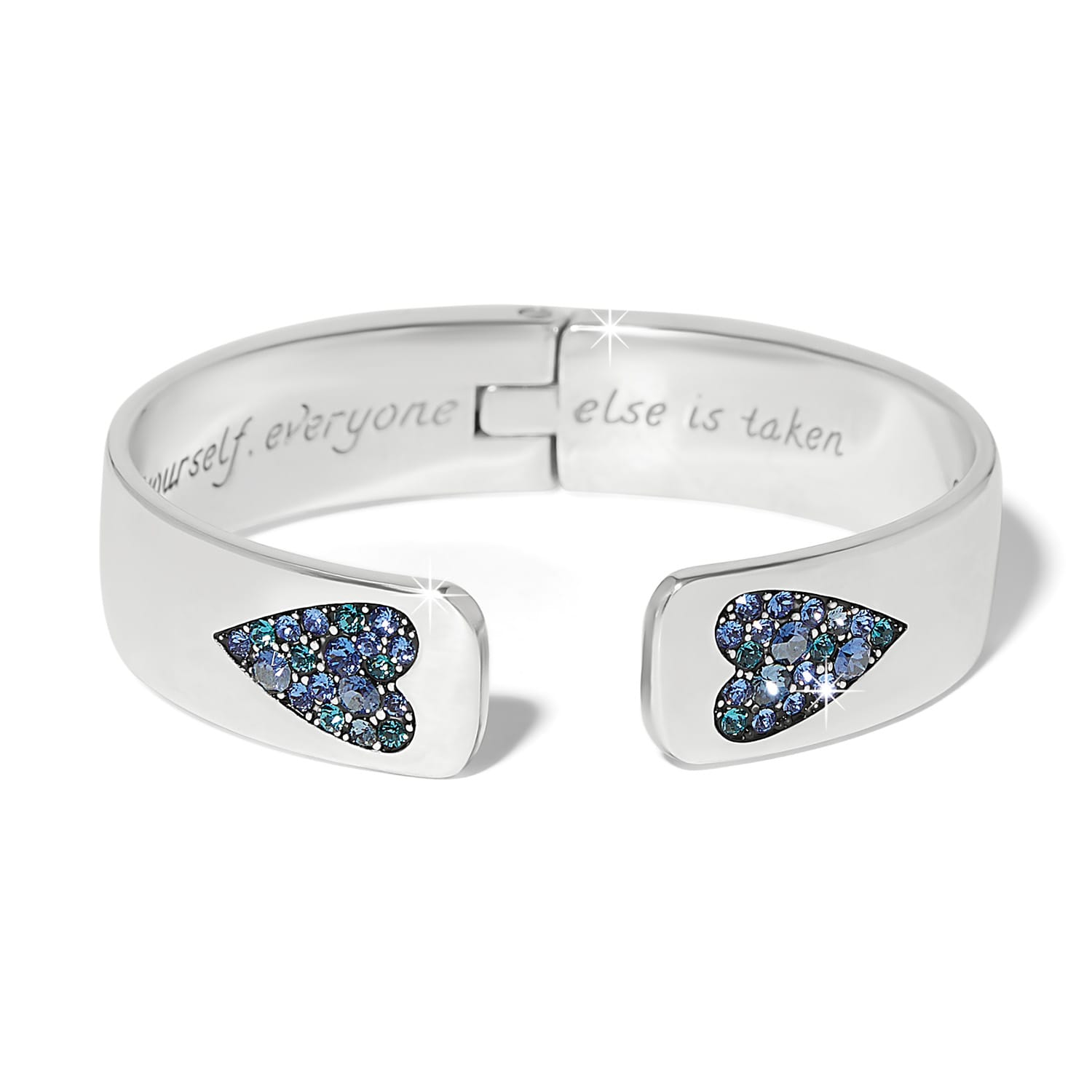 Brighton B You Blue Hinged Bangle with blue mixed stones and silver finish