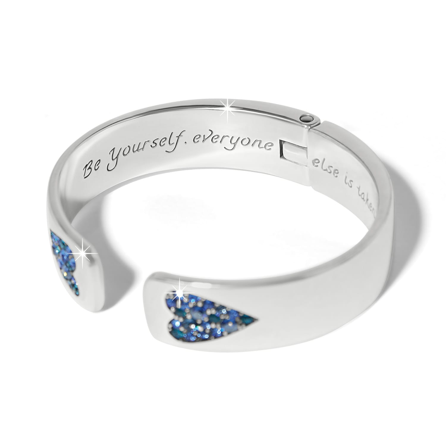 Brighton B You Blue Hinged Bangle with blue crystals and inspirational engraving