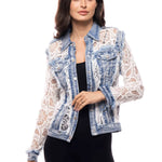 Adore Denim Jacket Inset with White Lace at ooh la la! in Grapevine TX 76051