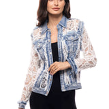 Adore Denim Jacket Inset with White Lace at ooh la la! in Grapevine TX 76051