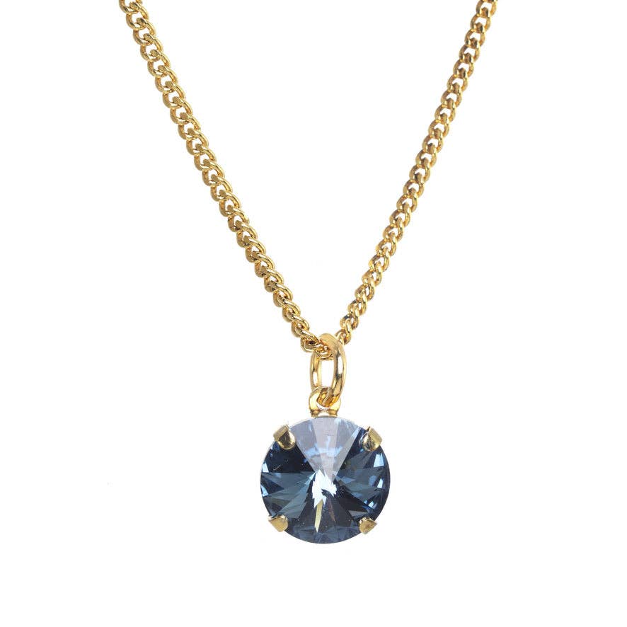 Blue TOVA Talia, crystal pendant necklace, antique gold jewelry, handcrafted Canadian jewelry, adjustable gold necklace, charm-compatible necklace, luxury fashion accessories, gold plated brass chain.
at ooh la la! in Grapevine TX 76051