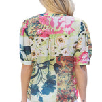 floral puff sleeve blouse, lightweight summer top, women's v-neck floral shirt, button down floral top, boutique spring fashion, breezy floral blouse at ooh la la in Grapevine TX 76051