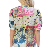 floral puff sleeve blouse, lightweight summer top, women's v-neck floral shirt, button down floral top, boutique spring fashion, breezy floral blouse at ooh la la in Grapevine TX 76051