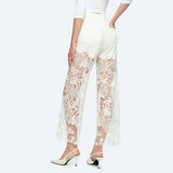 High Rise Wide Leg Lace Denim Jeans With Rhinestones - White at ooh la la! in Grapevine TX 76051