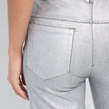 Lysse Metallic Coated High Waist Wide Leg Pull-On Jeans in silver at ooh la la! in Grapevine TX 76051