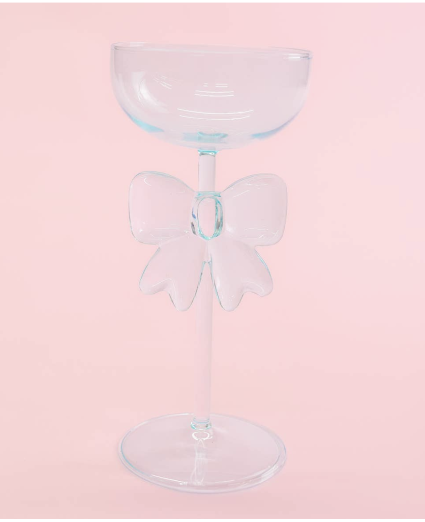 Bow & Bubbly Coupe and Wine Glass in blue at ooh la la! in Grapevine TX 76051