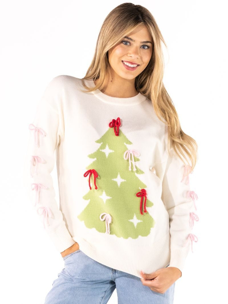 Simply Southern Bow Tree sweater lifestyle view