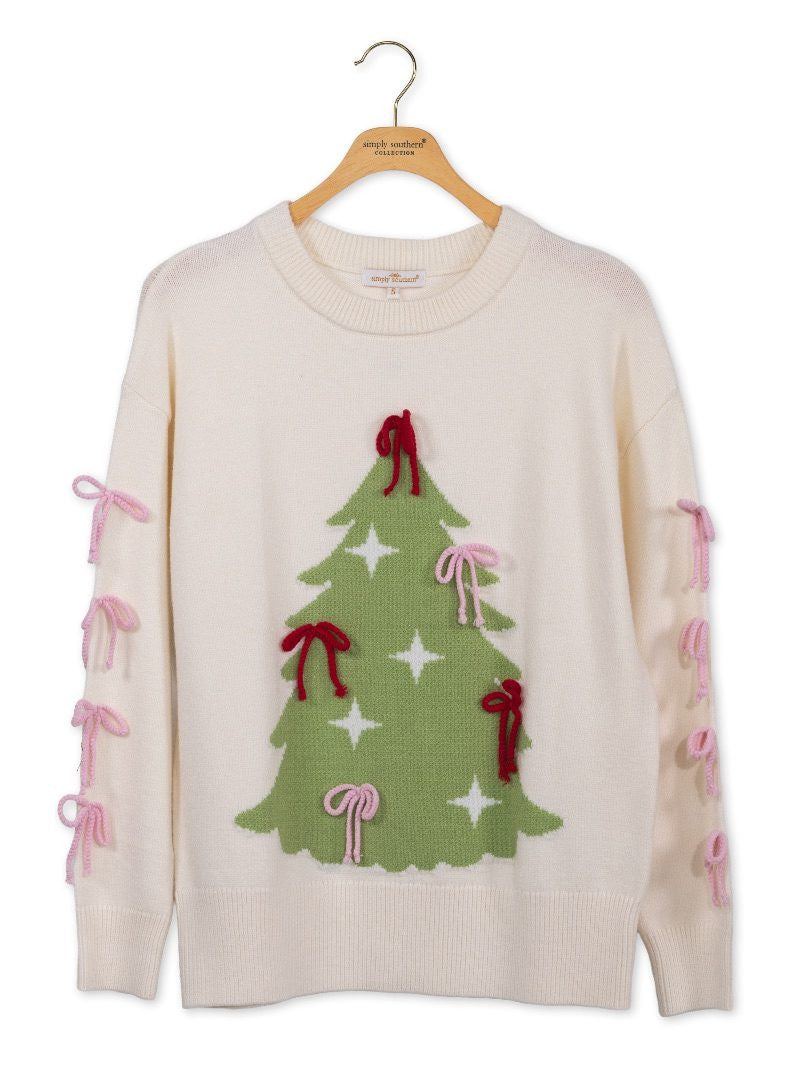 Simply Southern Bow Tree sweater front view