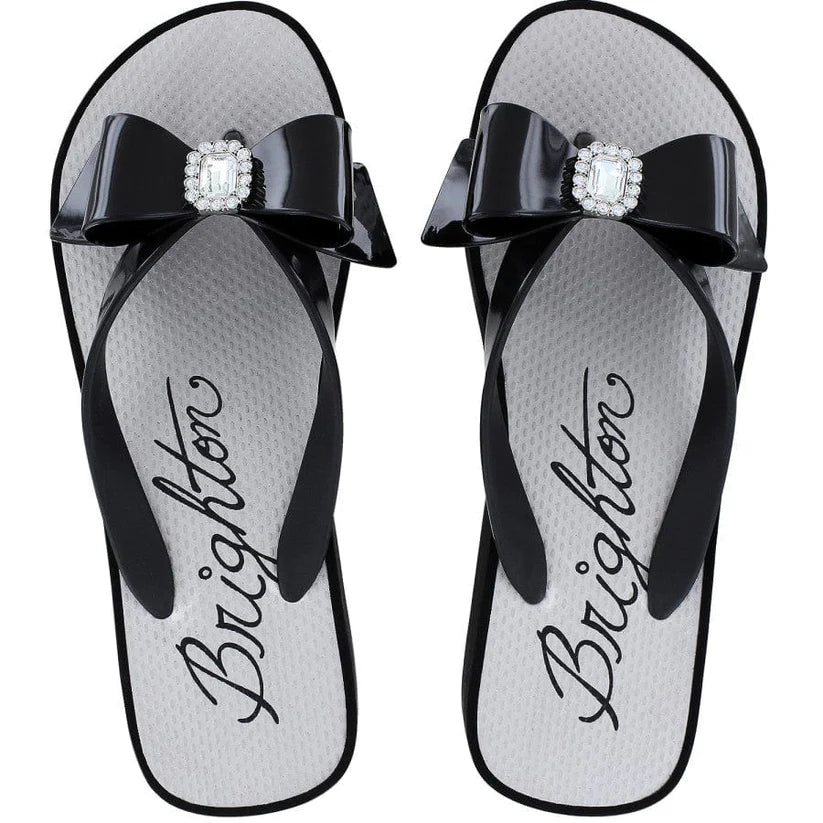 Brighton Bowie Flip Flops, Wedge Sandals for Women, Crystal Bow Flip Flops, Black Platform Sandals, Designer Beach Shoes, Brighton Footwear, Glamorous Wedge Sandals, Travel Flip Flops with Pouch at ooh la la! in Grapevine TX 76051