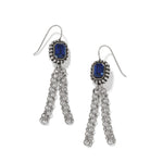 Brighton Twinkle Luxe Tassel Blue French Wire Earrings with silver chain tassels and blue crystal