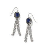 Brighton Twinkle Luxe Tassel Blue French Wire Earrings with silver chain tassels and blue crystal