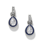 Brighton Halo Gemma Petite Teardrop Post Drop Earrings in silver with navy blue enamel and crystal