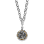 Brighton Interlok Tree of Life necklace with silver chain and two-tone medallion pendant