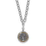 Brighton Interlok Tree of Life necklace with silver chain and two-tone medallion pendant