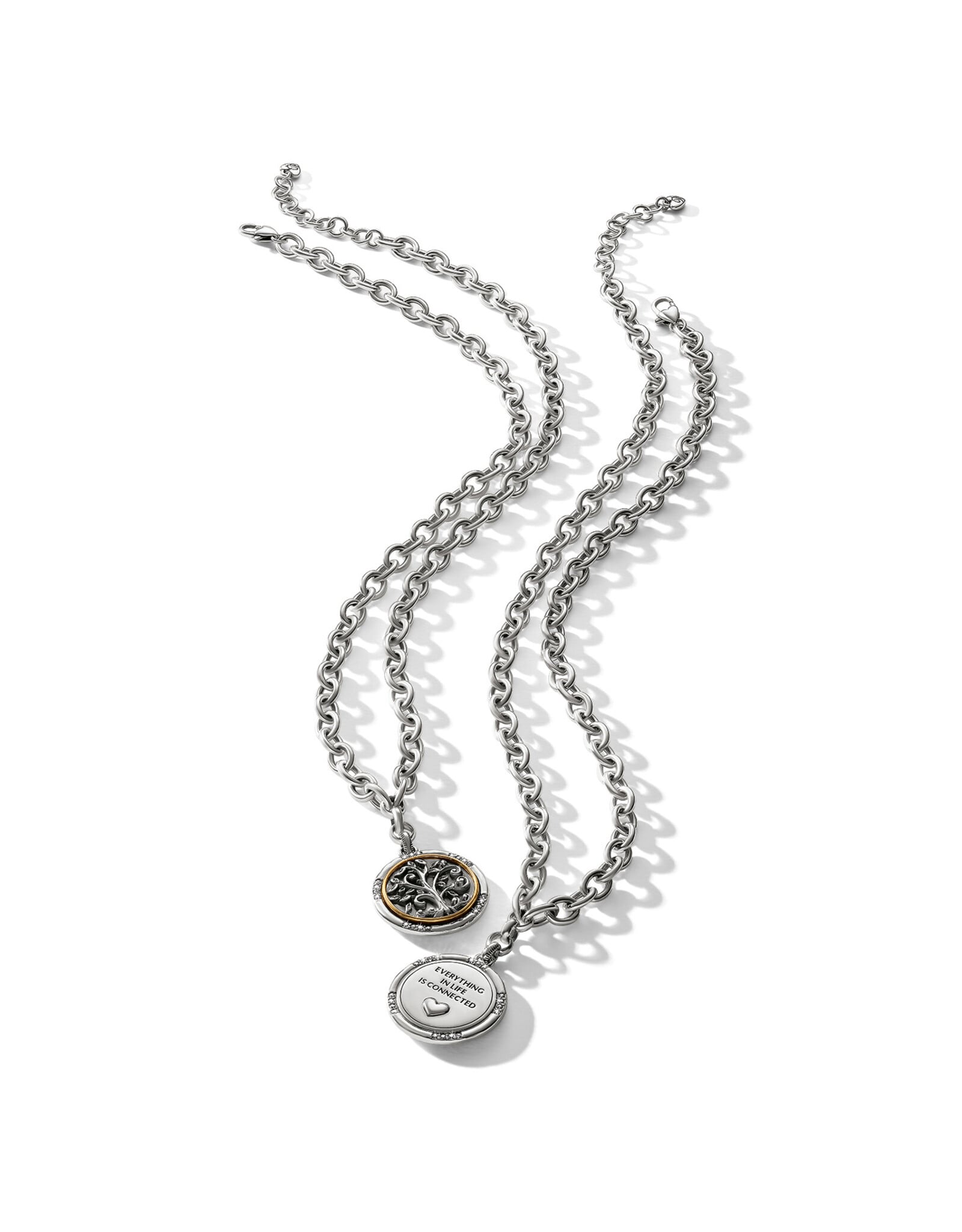 Brighton Interlok Tree of Life silver necklace with gold accent and inspirational message pendant