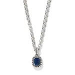 Brighton Twinkle Luxe Blue Necklace with silver rolo chain and navy blue emerald-cut pendant