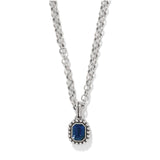 Brighton Twinkle Luxe Blue Necklace with silver rolo chain and navy blue emerald-cut pendant