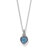 Brighton Halo Gemma Petite Heart Aqua Necklace with blue crystal pendant on silver chain at ooh la la! in Grapevine TX 76051
