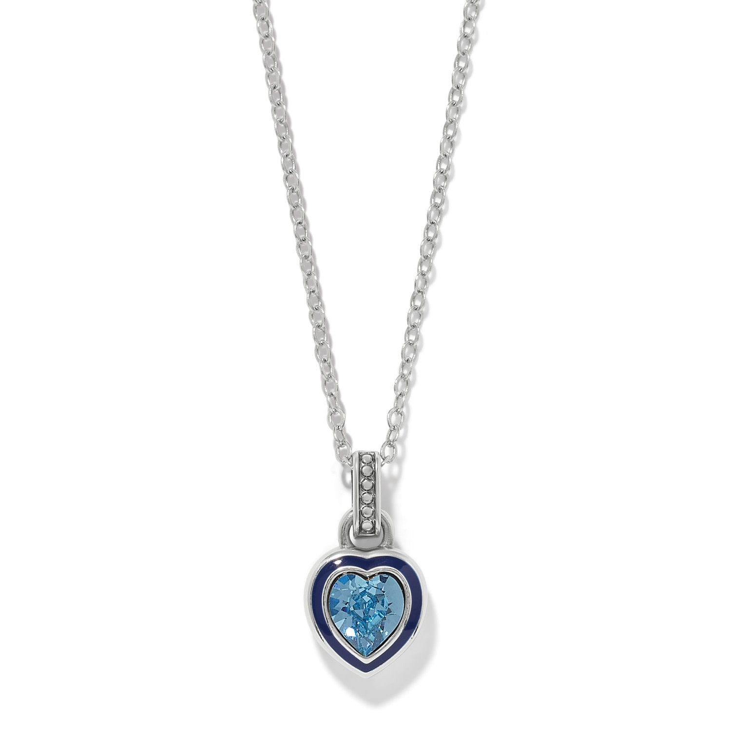 Brighton Halo Gemma Petite Heart Aqua Necklace with blue crystal pendant on silver chain at ooh la la! in Grapevine TX 76051