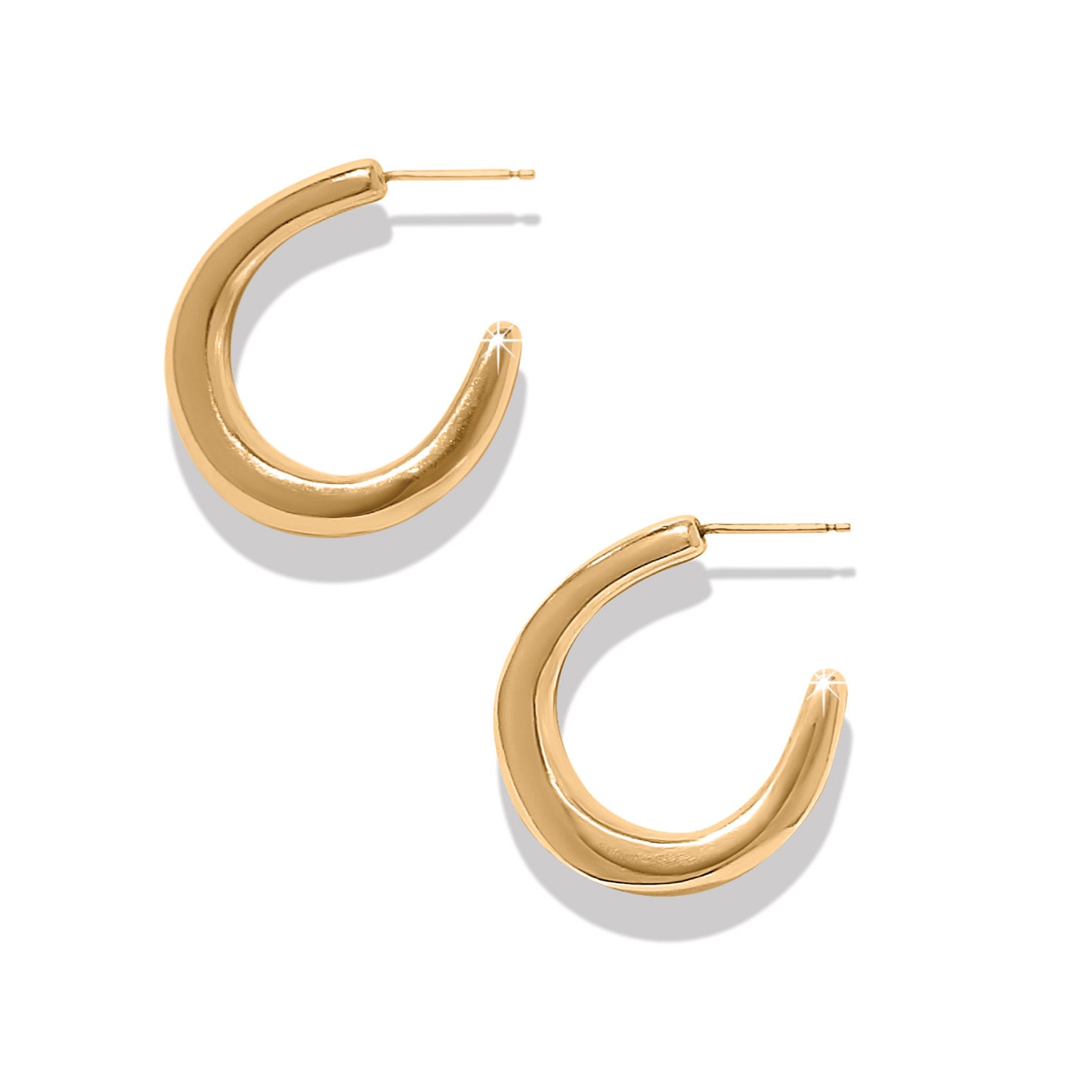 Brighton Cascade Rio Gold Hoop Earrings, chunky polished gold C-hoop pair with post backs