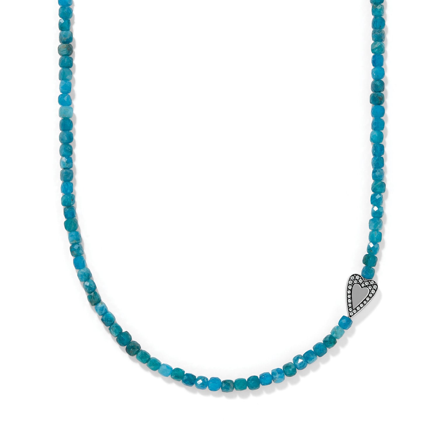 Brighton Love Messages Be Bold teal beaded necklace with pavé silver heart charm