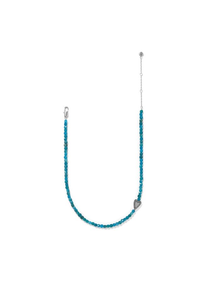 Brighton Love Messages Be Bold Teal beaded necklace with silver heart charm pendant