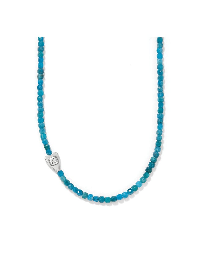 Brighton Love Messages Be Bold teal beaded necklace with silver heart charm accent