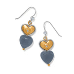 Brighton One Heart Duo Heart French Wire Earrings with gold hearts and gray stone drops