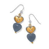Brighton One Heart Duo Heart French Wire Earrings with gold hearts and gray stone drops