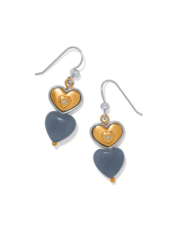 Brighton One Heart Duo Heart French Wire Earrings with gold hearts and gray stone drops